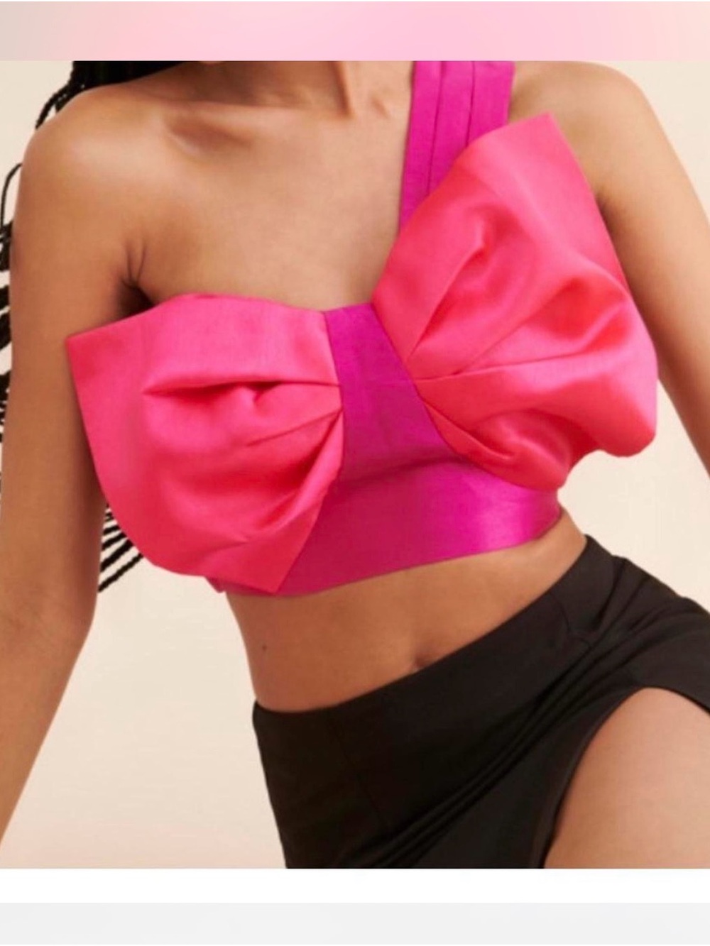 Asymmetrical Hot Pink Bow Crop Top
